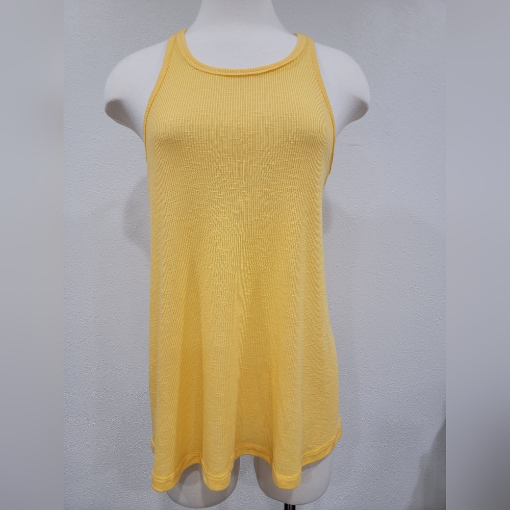 NWT Free People Womens Top Yellow Tank Racerback Ribbed Knit Flowy Sleeveless